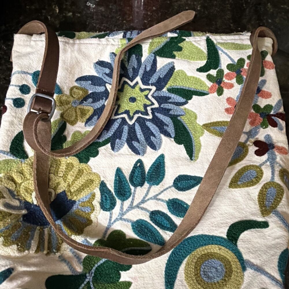 Denim & Supply Ralph Lauren Embroidered Floral Crossbody Bag Boho Canvas Leather - Picture 5 of 7
